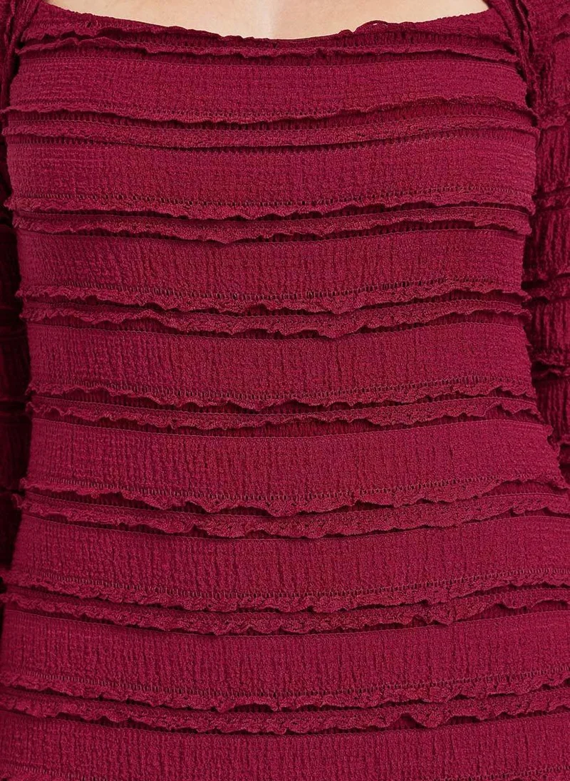 Styli Women Maroon Long Sleeves Mermaid Midi Dress